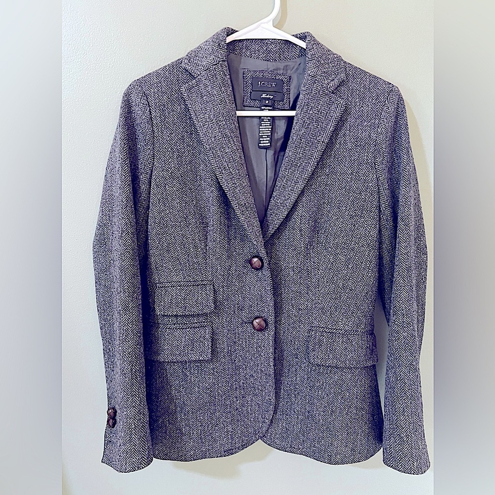 J. Crew Gray Herringbone Wool Blend Blazer